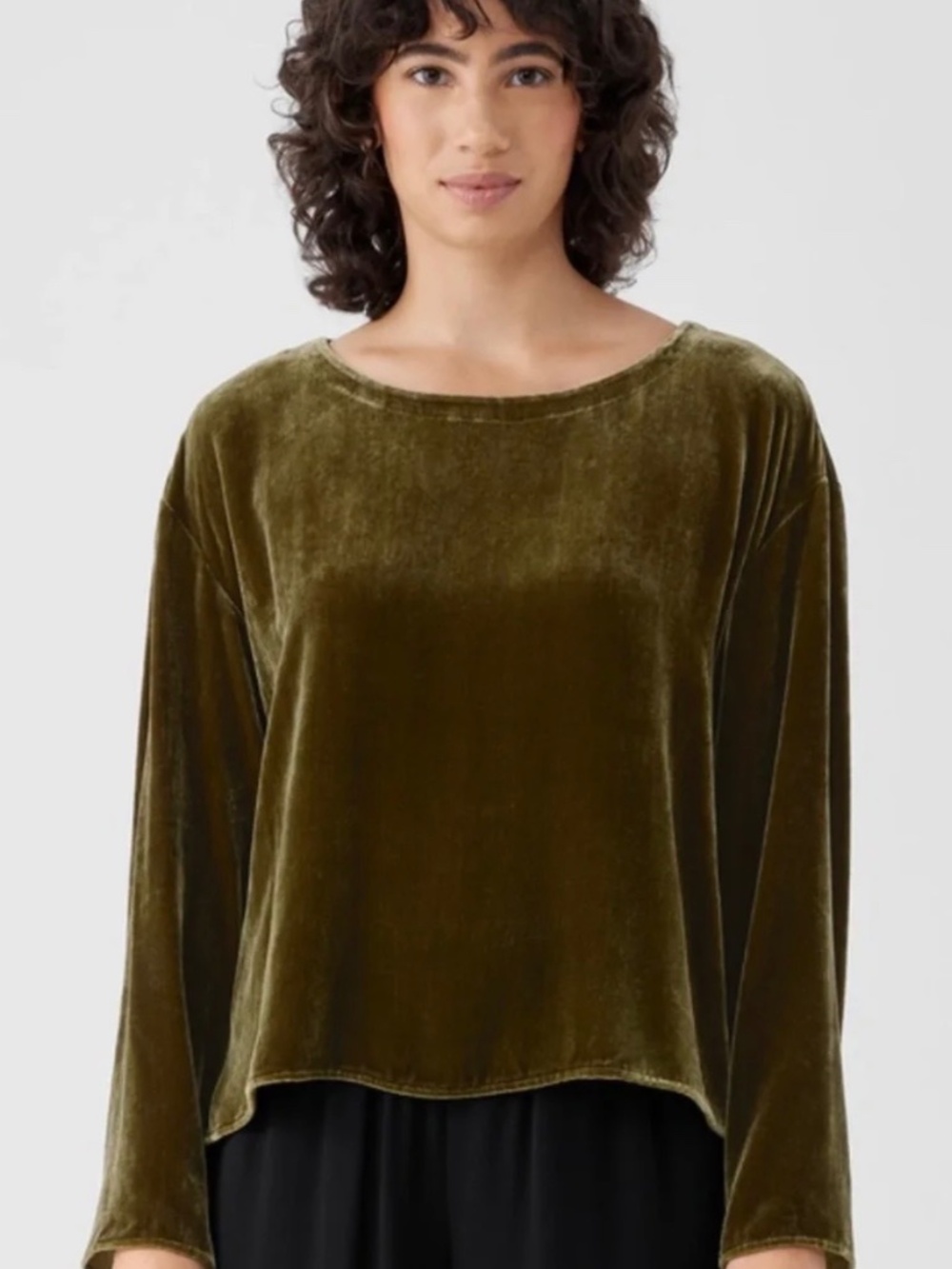 Eileen Fisher Medium Ballet Neck Velvet Top in Serpentine
